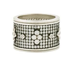 NEW! Freida Rothman Sterling Silver Signature Pave Clover Cigar Band Ring Size 7